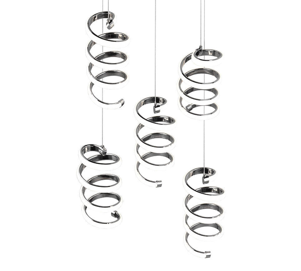 Lampada a sospensione LED 5 luci, metallo, cromo, 45x150x45 cm, Laola