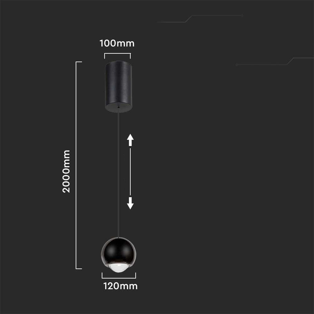 Lampada a sospensione nera sfera LED 6W 3000K V-TAC