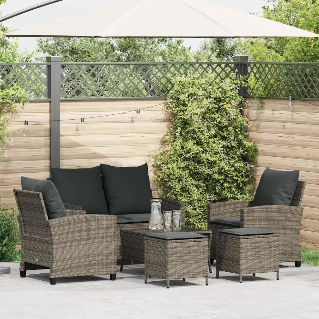 Set Divano da Giardino 6 pz con Cuscini Grigio in Polyrattan 3324579