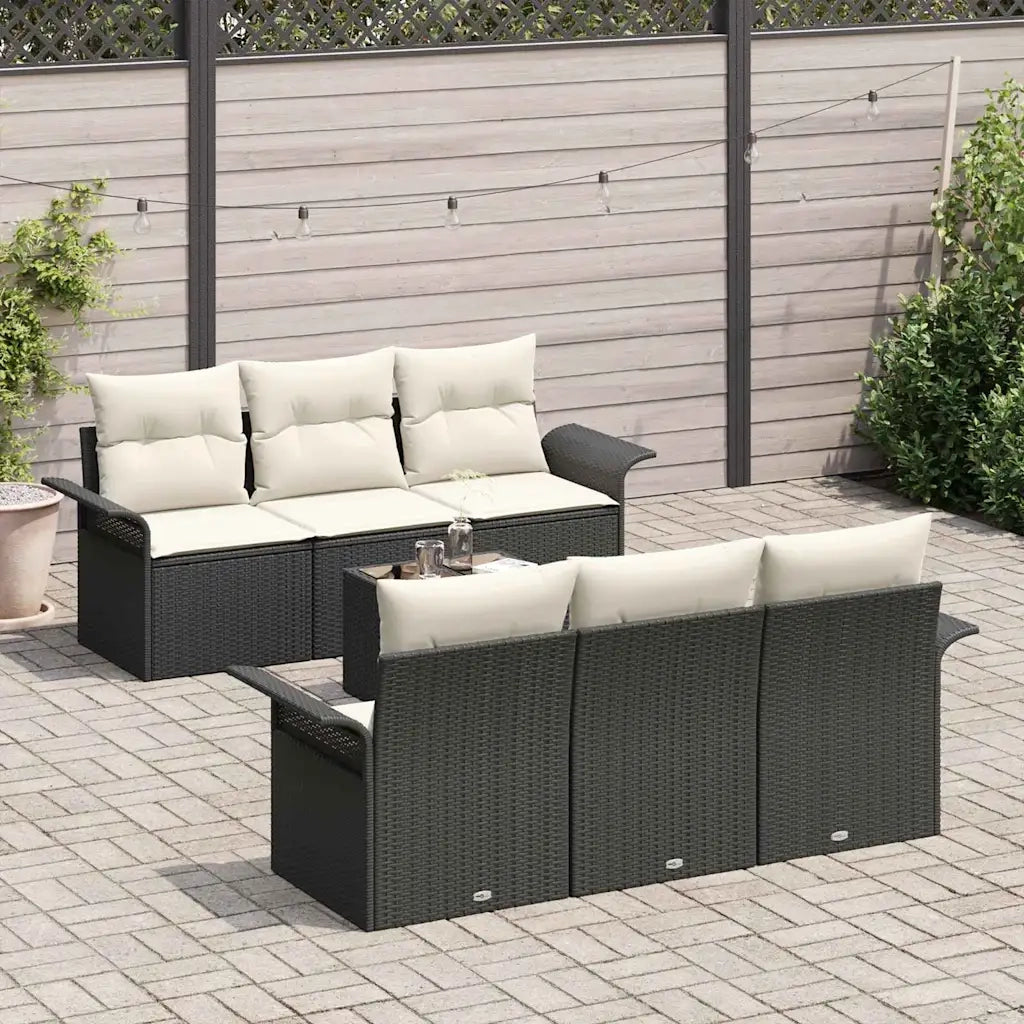 Set Divano da Giardino con cuscino 7 pcs Nero polyrattan 3345247