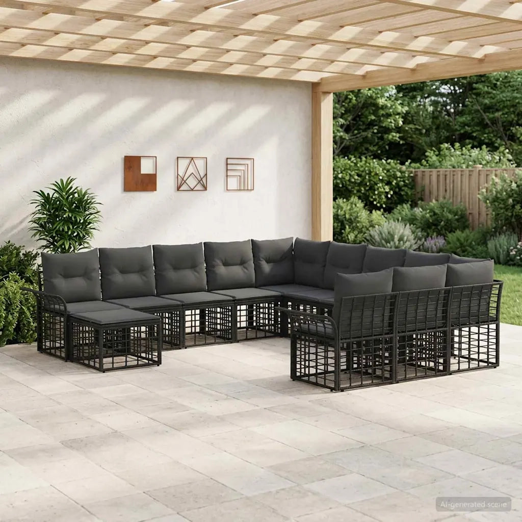 Set Divano da Giardino 12 pcs Nero e Grigio scuro polyrattan 3437825