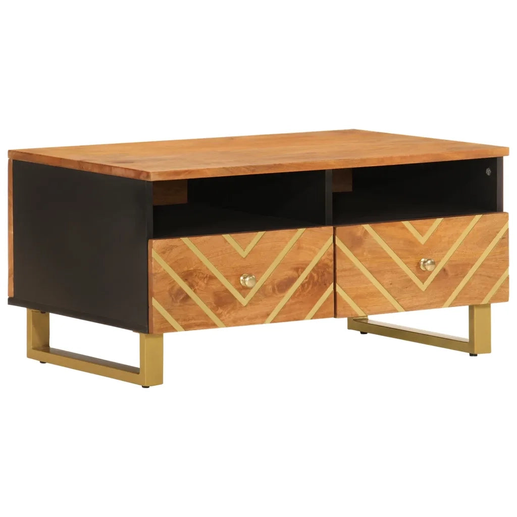 Tavolino da Salotto-Tavolino da soggiorno-Tavolo Marrone e Nero 80x54x40 cm Legno di Mango