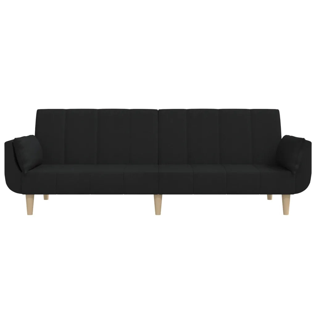 Divano Letto a 2 Posti con 2 Cuscini Nero in Tessuto 375871