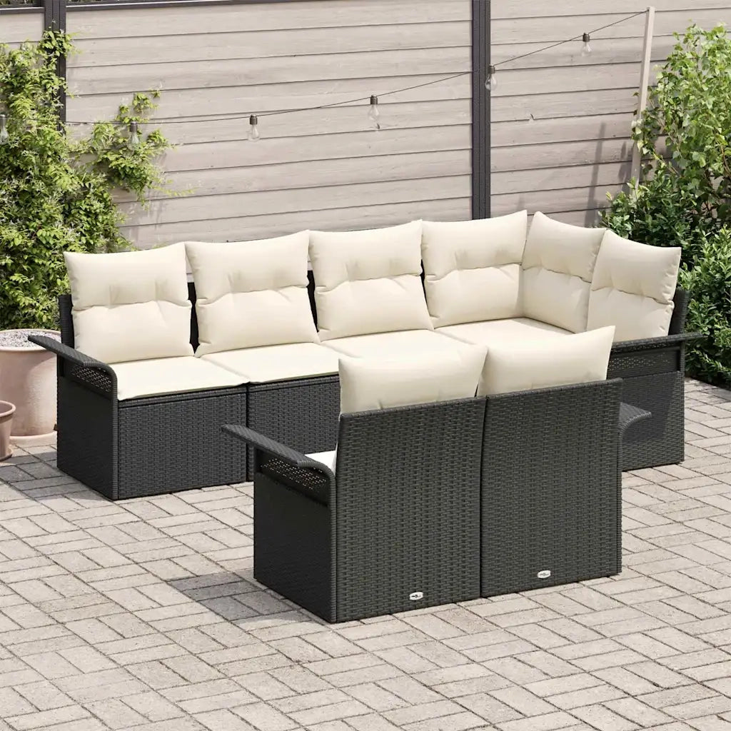 Set Divano da Giardino con cuscino 7 pcs Nero polyrattan 3345397