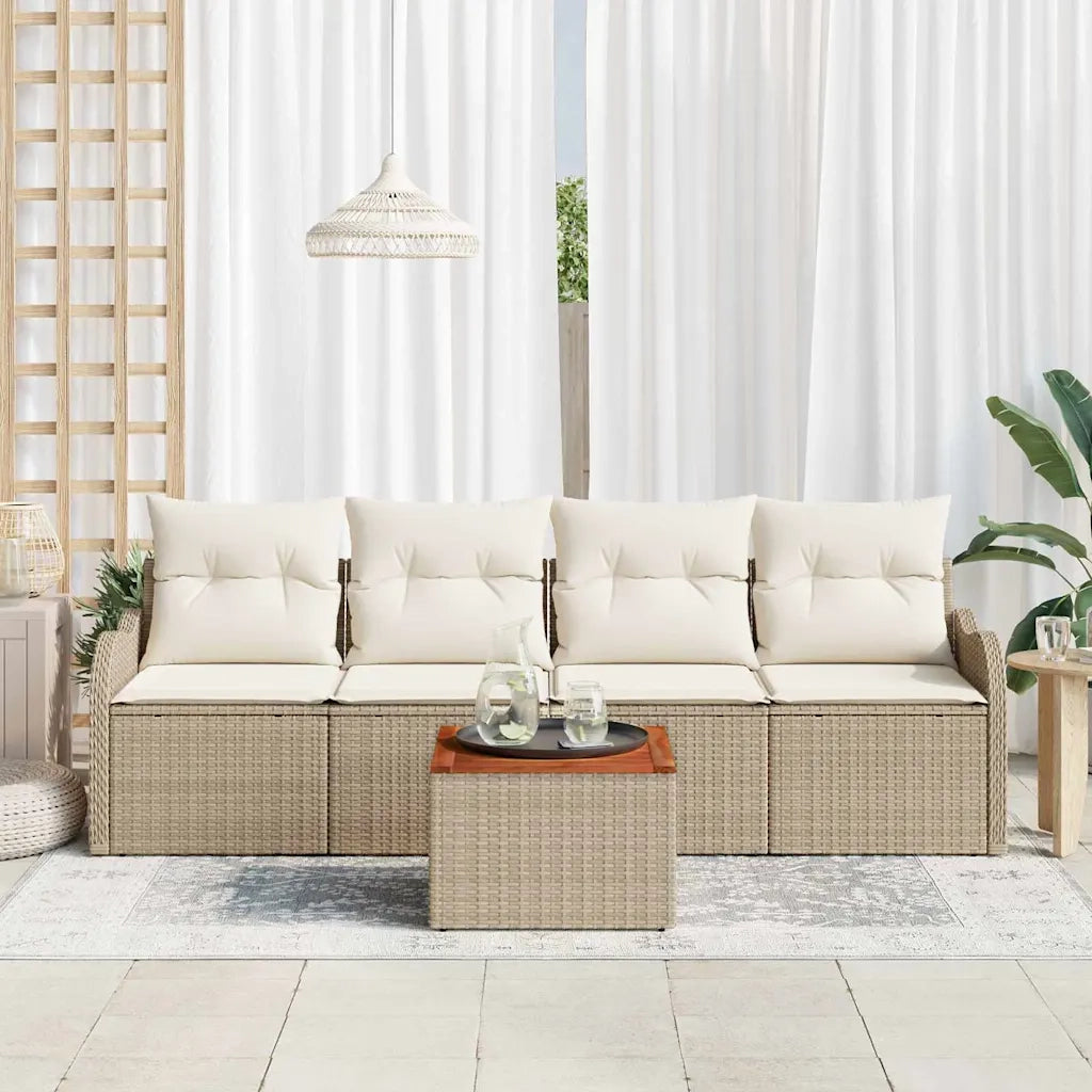 Set Divano da Giardino con cuscino 5 pcs Beige polyrattan