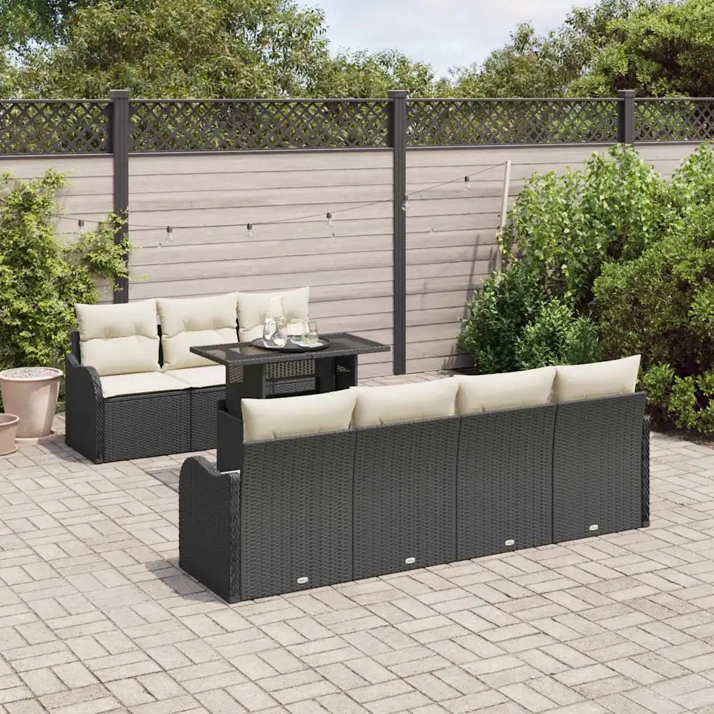 Set Divano da Giardino 8 pcs Nero Rattan in Polipropilene