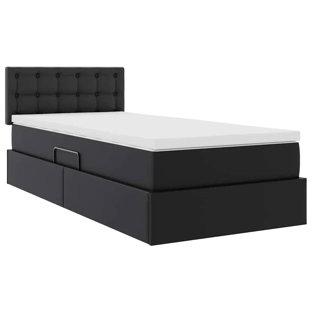 Letto con contenitore e LED Nero 90 x 200 cm Pelle Sintetica