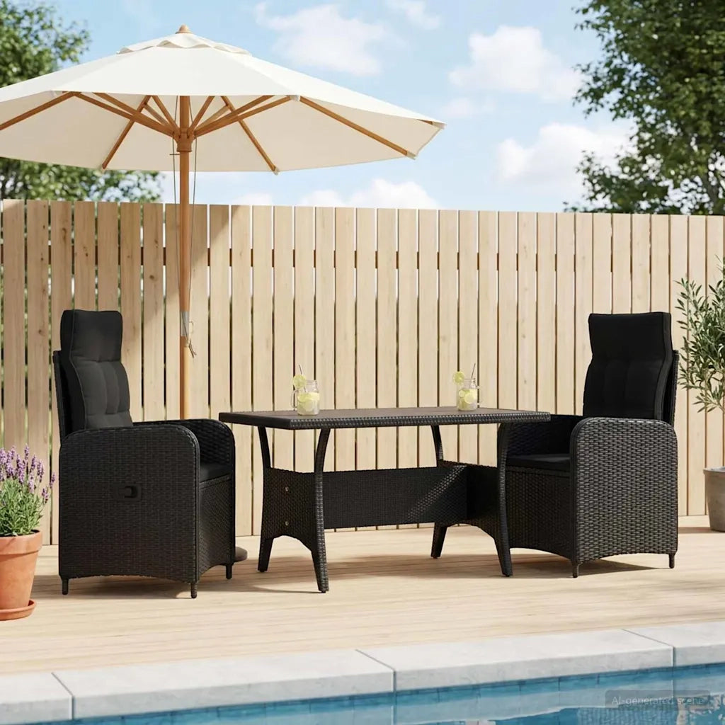 Set da pranzo per esterni 3 pcs Nero polyrattan 3422256
