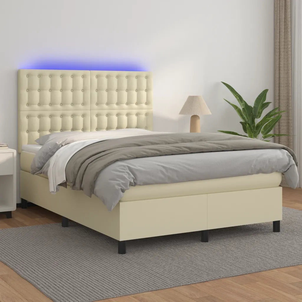 Giroletto a Molle con Materasso e LED Crema 140x190 cm 3135941