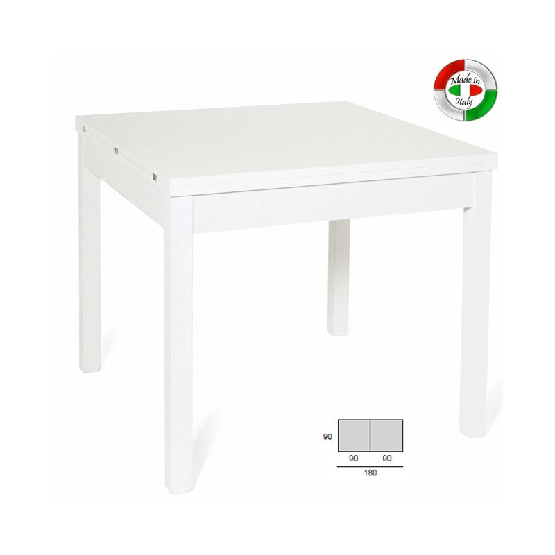 Tavolo pranzo Bianco Frassinato apribile libro in legno nobilitato cm 90x90-180