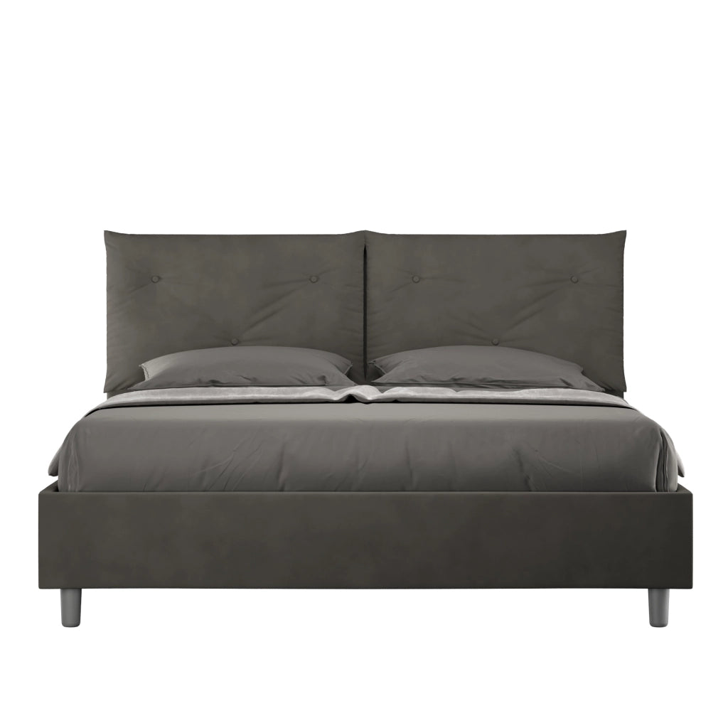 BS COM Letto matrimoniale senza rete imbottito 160x210 microfibra grigio