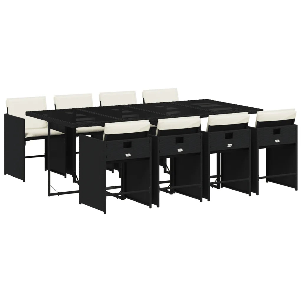 Set da Pranzo da Giardino 9 pz con Cuscini Nero in Polyrattan 3277865