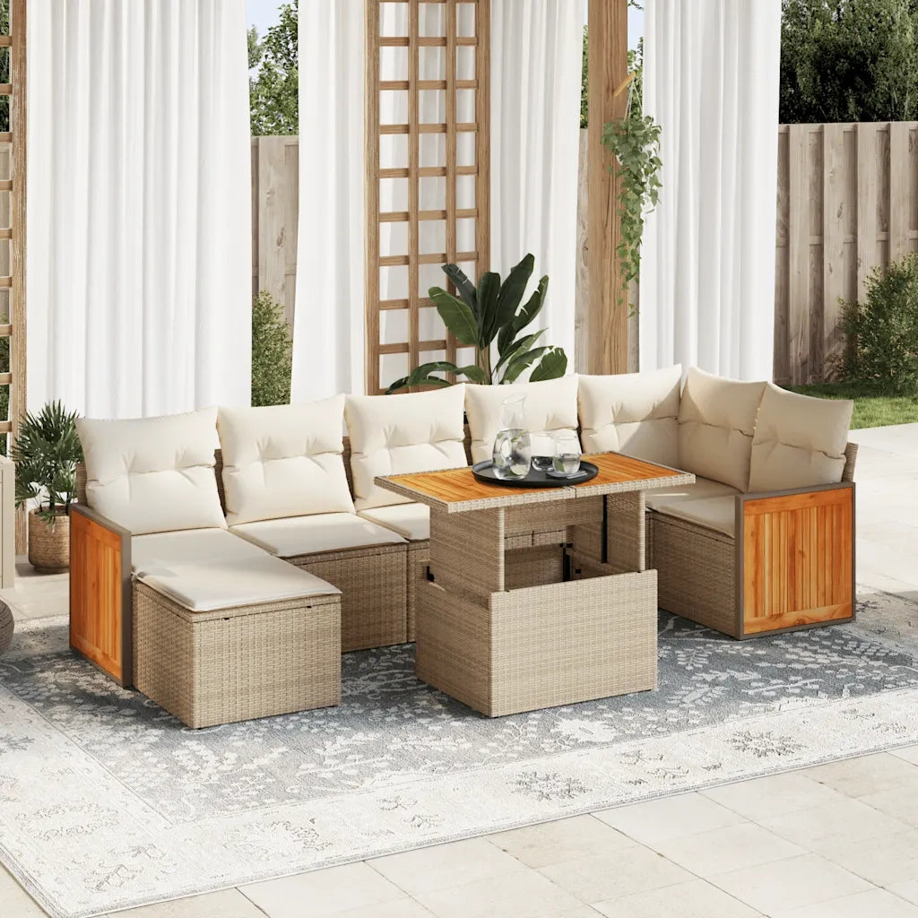 Set Divano da Giardino 8 pz con Cuscini Beige Polyrattan Acacia 3327740