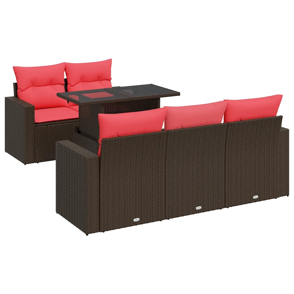 Set Divano Giardino 6 pz con Cuscini Marrone Polyrattan Acacia 3326255