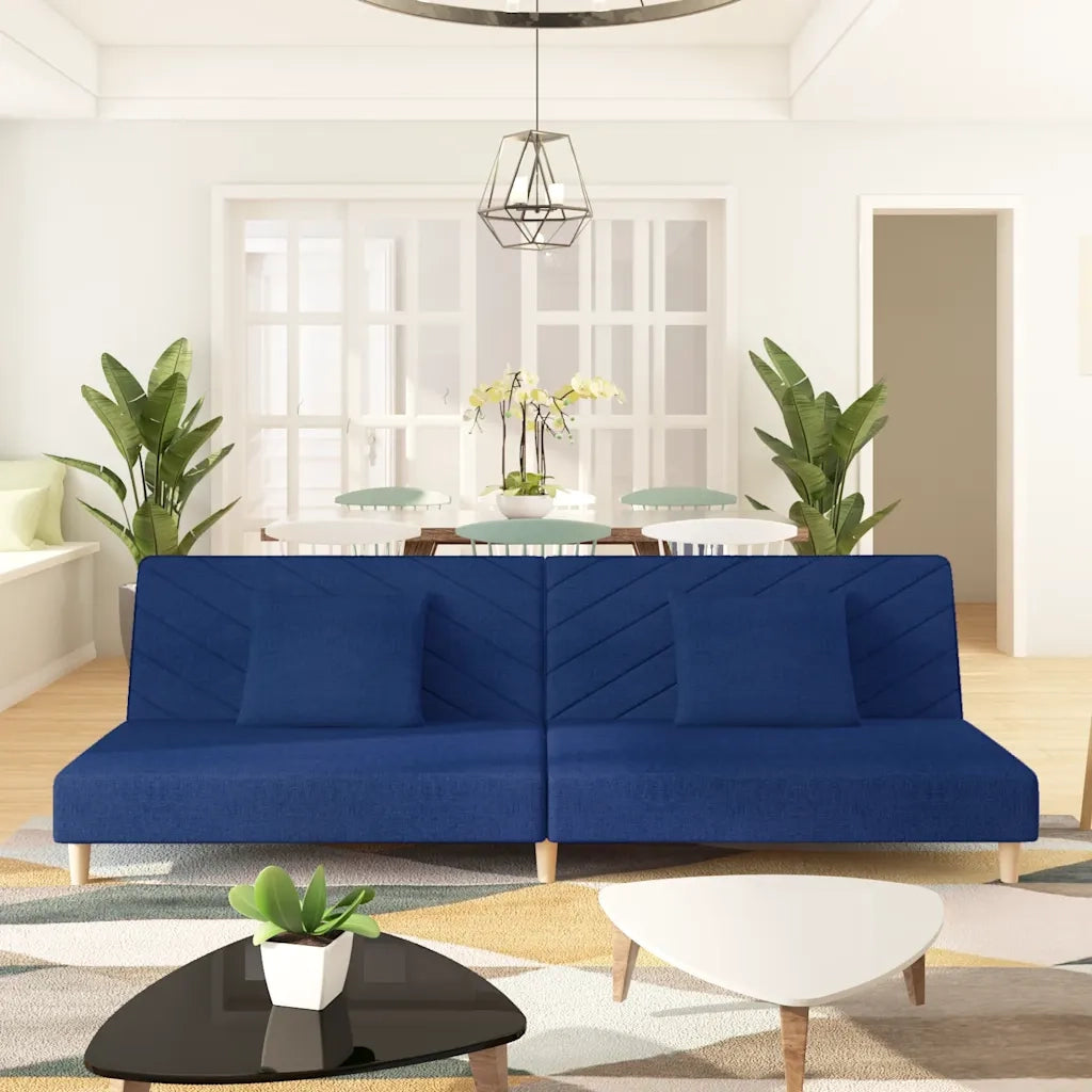 Divano letto | Sof¨¤ letto | Letto singolo a 2 Posti con 2 Cuscini Blu in Tessuto
