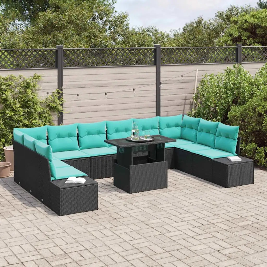 Set Divano da Giardino 11 pz Nero e Blu polyrattan 3349262
