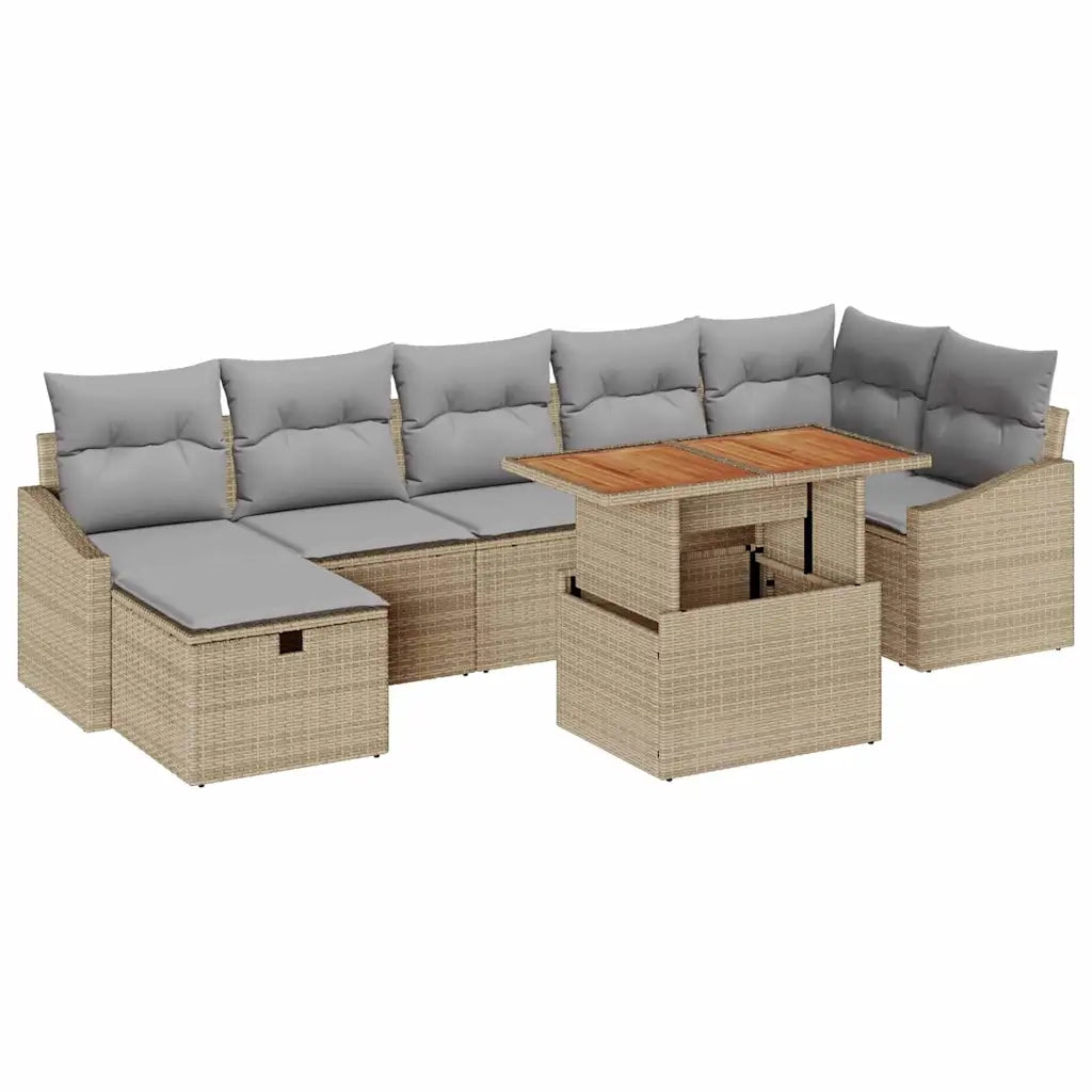 Set Divano da Giardino con cuscino 8 pcs Beige polyrattan