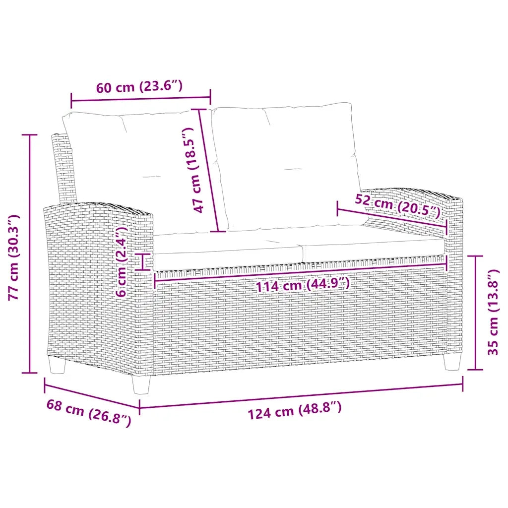 Divano da Giardino 2 Posti con Cuscini Grigio 124 cm Polyrattan