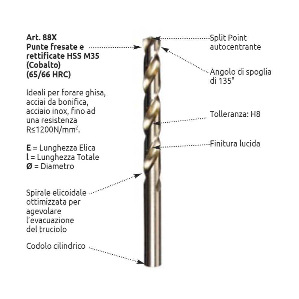 Stella bianca 2,00mm punta elicoidale hss cobalto 5% din 338