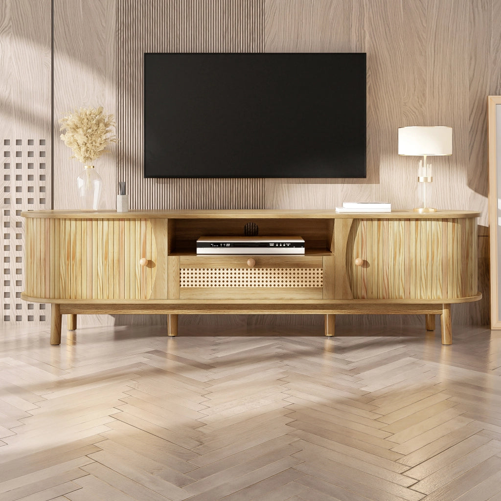 Cassettiera TV in MDF naturale; lunghezza 165 cm
