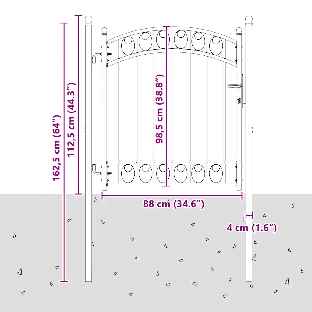 Cancello per recinzione Emmen con parte superiore ad arco in acciaio 100x98,5 cm Nero 146369