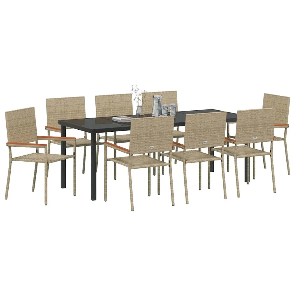 Set da Pranzo per Giardino con cuscino 9 pcs Beige polyrattan 3379722