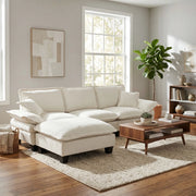 Divano Angolare Modulare con Ottomane ¨C Xylo ¨C Chaise Longue, Tessuto Chenille, Cuscini, Beige