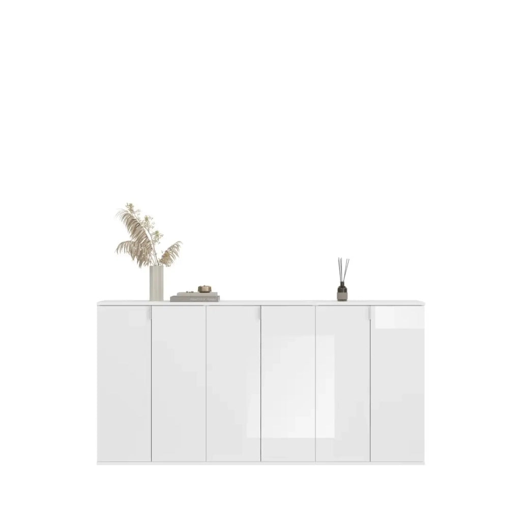 Buffet BODITE – 6 porte – Bianco laccato – Grande mobile contenitore