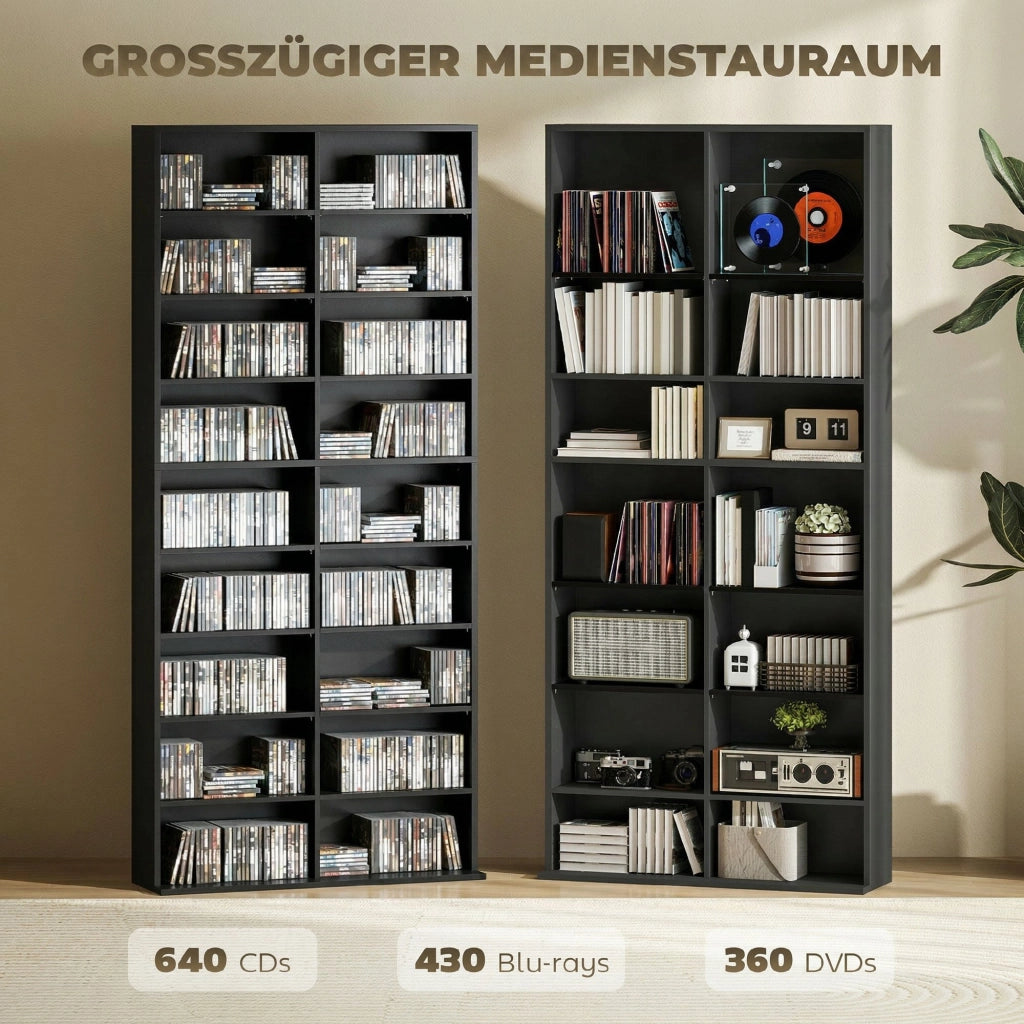 Libreria per CD e Blu-ray ¨C Xylo ¨C 18 scomparti con ripiani regolabili, nero, 640 CD