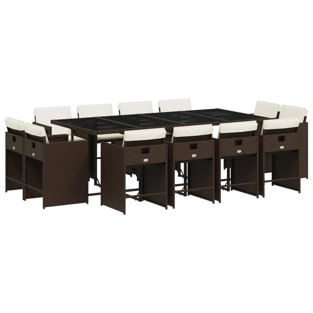 Set da Pranzo da Giardino 13pz con Cuscini Marrone Polyrattan 3277988