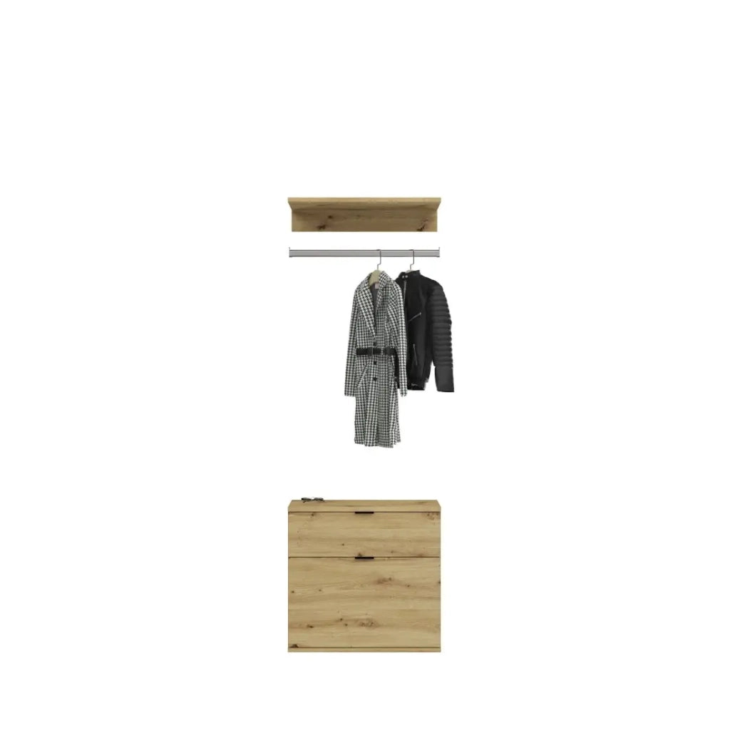 Armadio contenitore 6 porte, 4 cassetti e 1 guardaroba - Bianco e quercia - BODITE