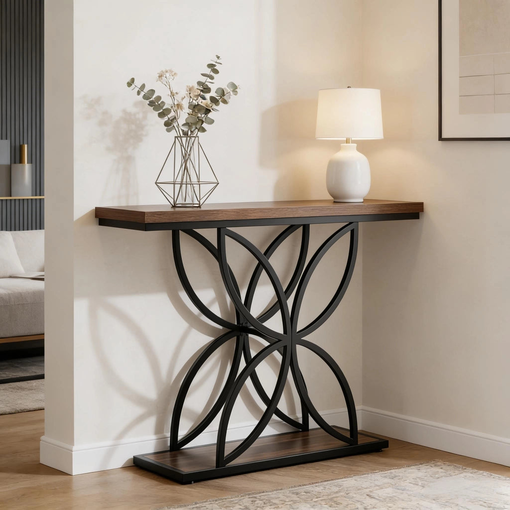 CONSOLLE Stile industrial chic MDF e metallo Nero/Marrone
