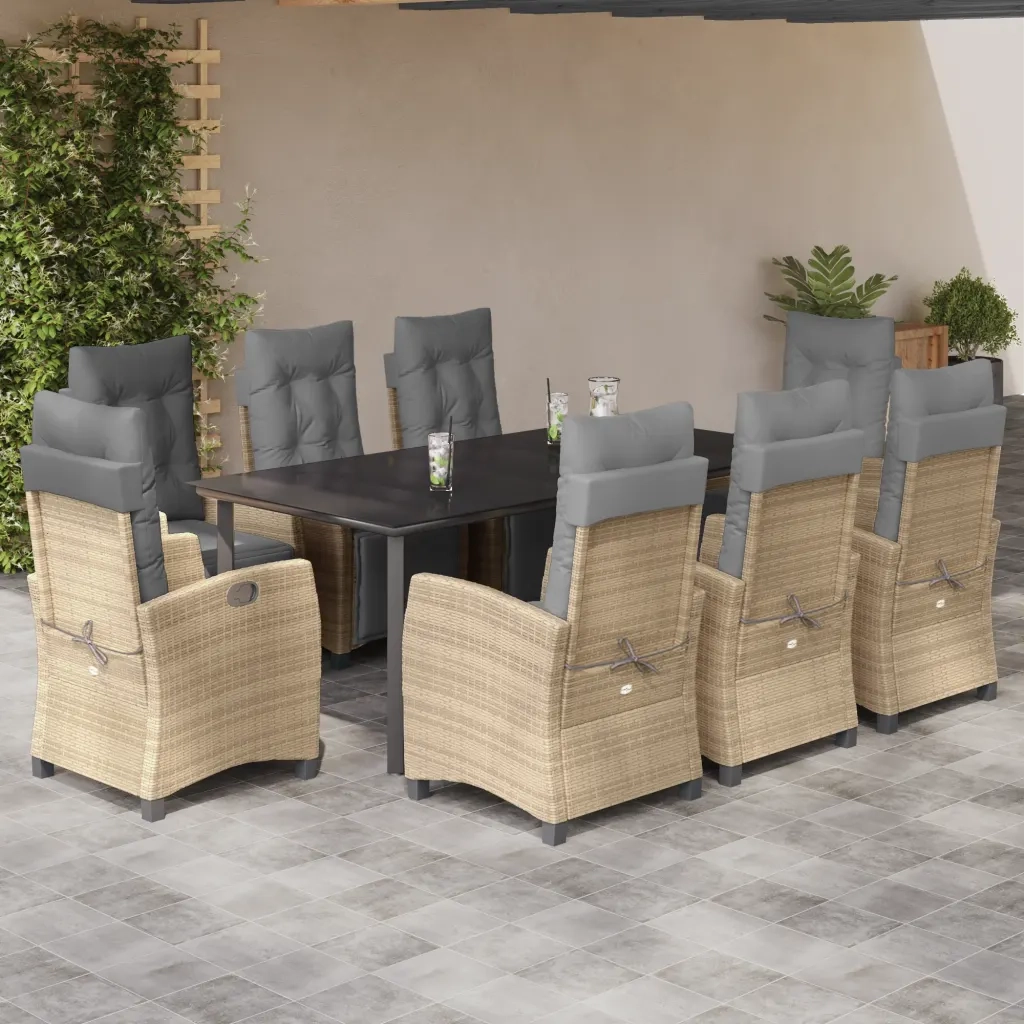 Set Pranzo da Giardino 9 pz con Cuscini Beige Misto Polyrattan 3213029