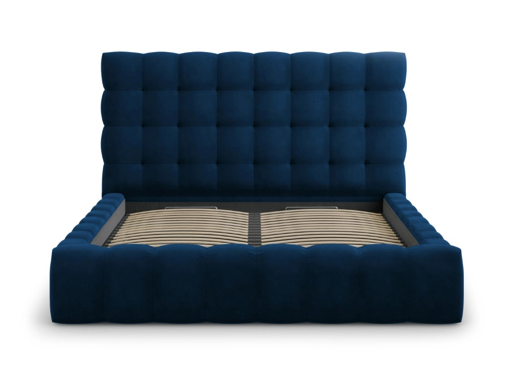 Cosmopolitan Design - Letto a cassettone con testiera "Bali" 140x200cm in velluto blu reale 