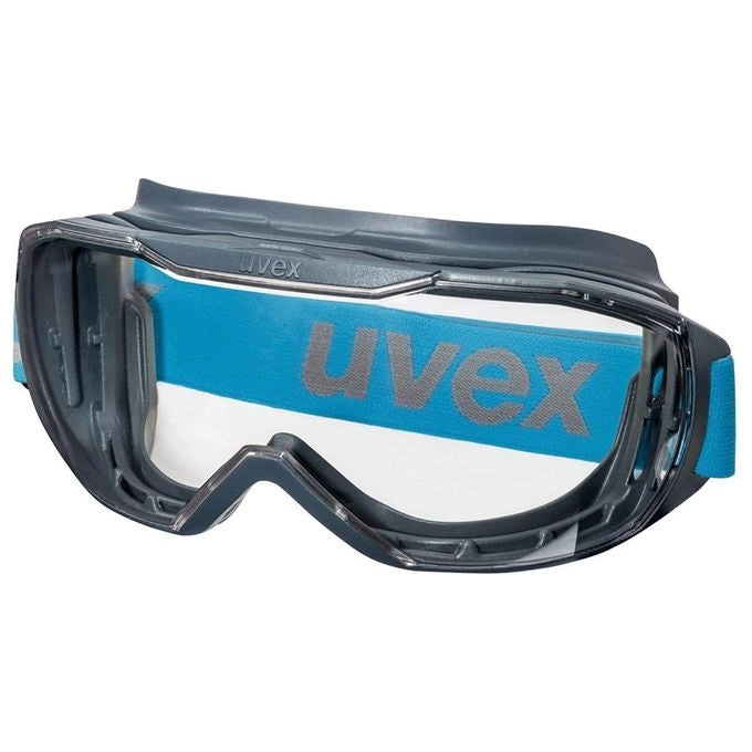 Uvex 9320265 Megasonic Occhiali a mascherina OTG Policarbonato Antiappannante Antigraffio UV400 colore Blu Trasparente