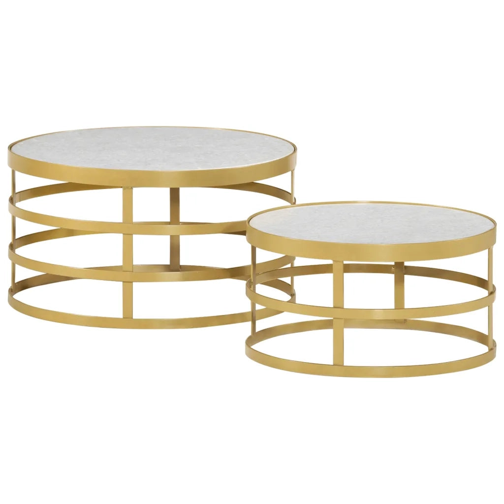 Set Tavolini da Salotto 2 pz Marmo Ottone e Bianco 285911