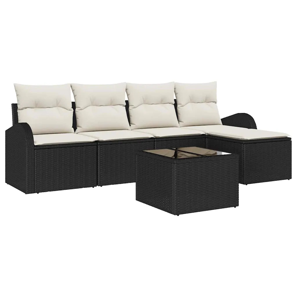 Set Divano da Giardino con cuscino 6 pcs Nero Poly Rattan 3346007