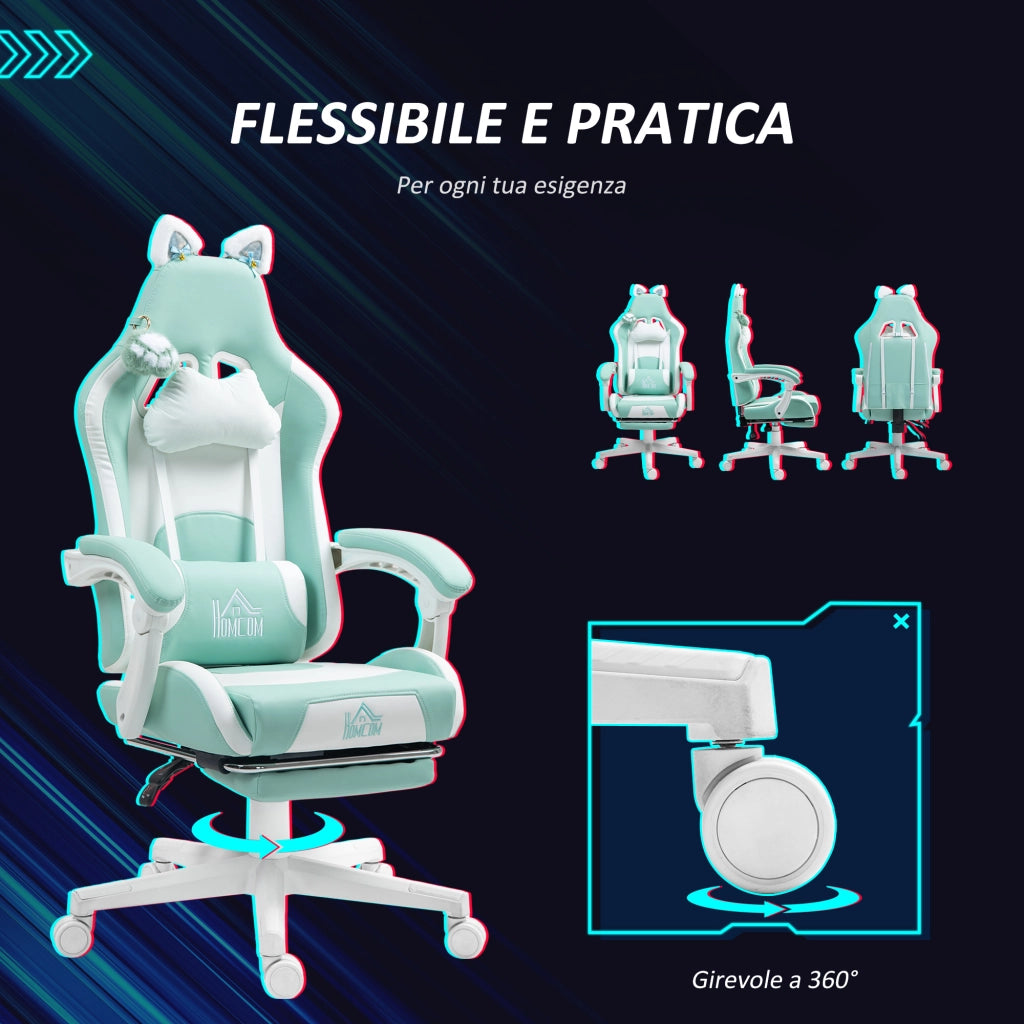 Sedia da Gaming Reclinabile con Poggiapiedi ¨C Xylo ¨C Finta Pelle Bianco e Blu 65x62x116-124cm