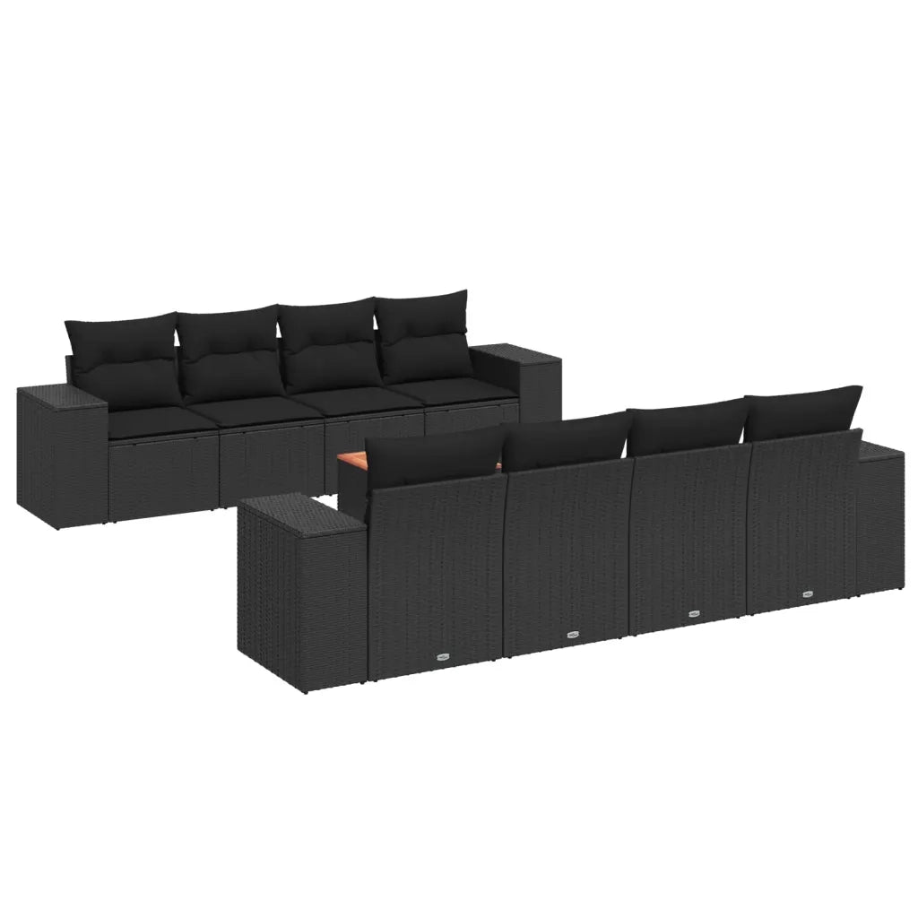 Set Divani da Giardino 9 pz con Cuscini Nero in Polyrattan