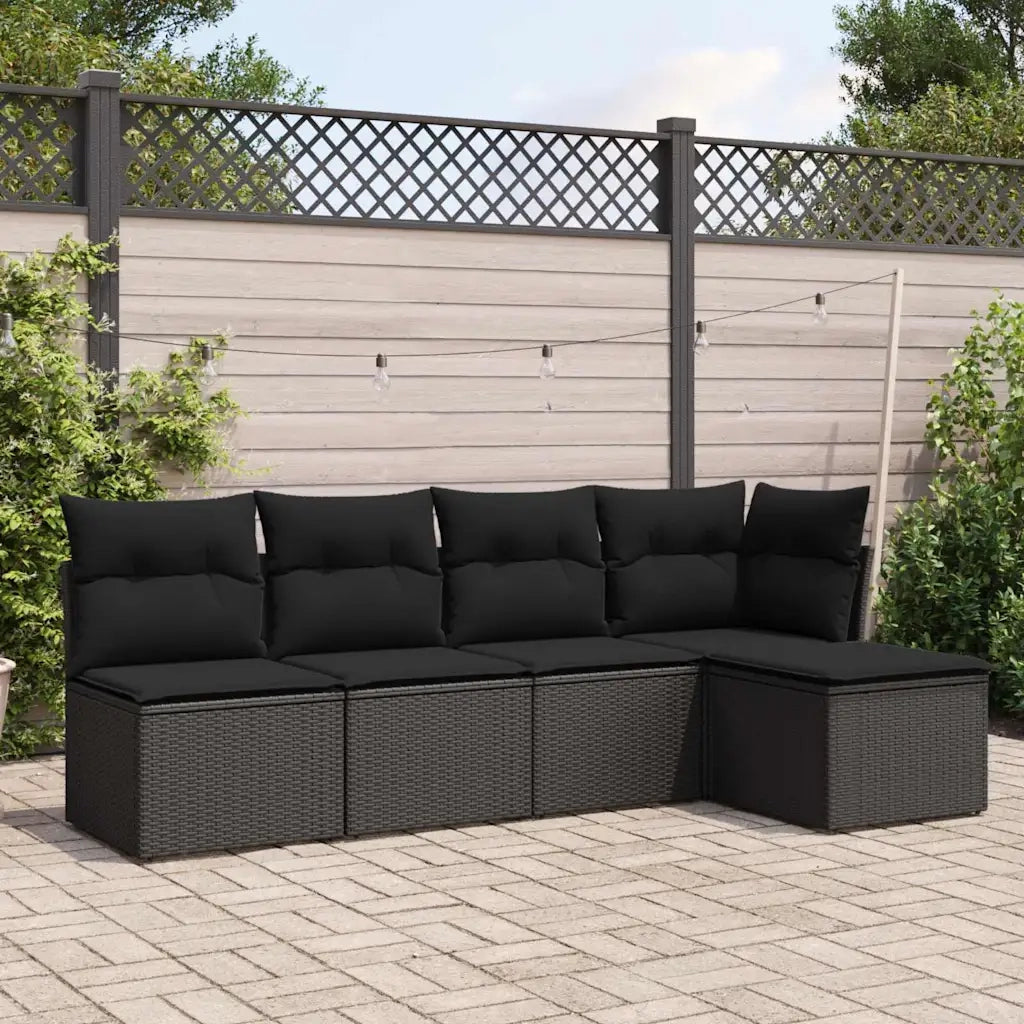 Set Divani da Giardino 5 pz | Set Salotto da Giardino con Cuscini in Polyrattan Nero