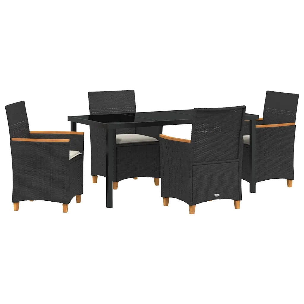 Set da Pranzo per Giardino 5 pcs Nero polyrattan