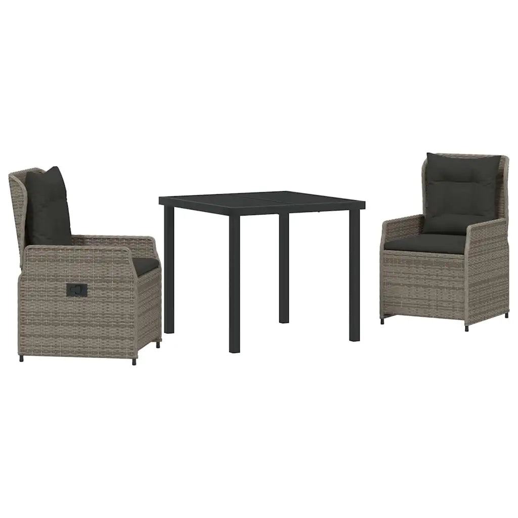 Set da Pranzo per Giardino 3 pcs Grigio polyrattan