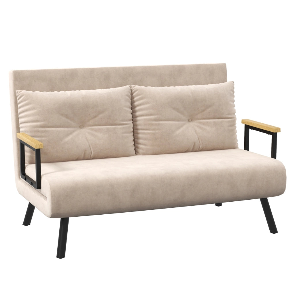 Divano letto 2 posti in velluto ¨C Xylo ¨C Beige con 2 cuscini