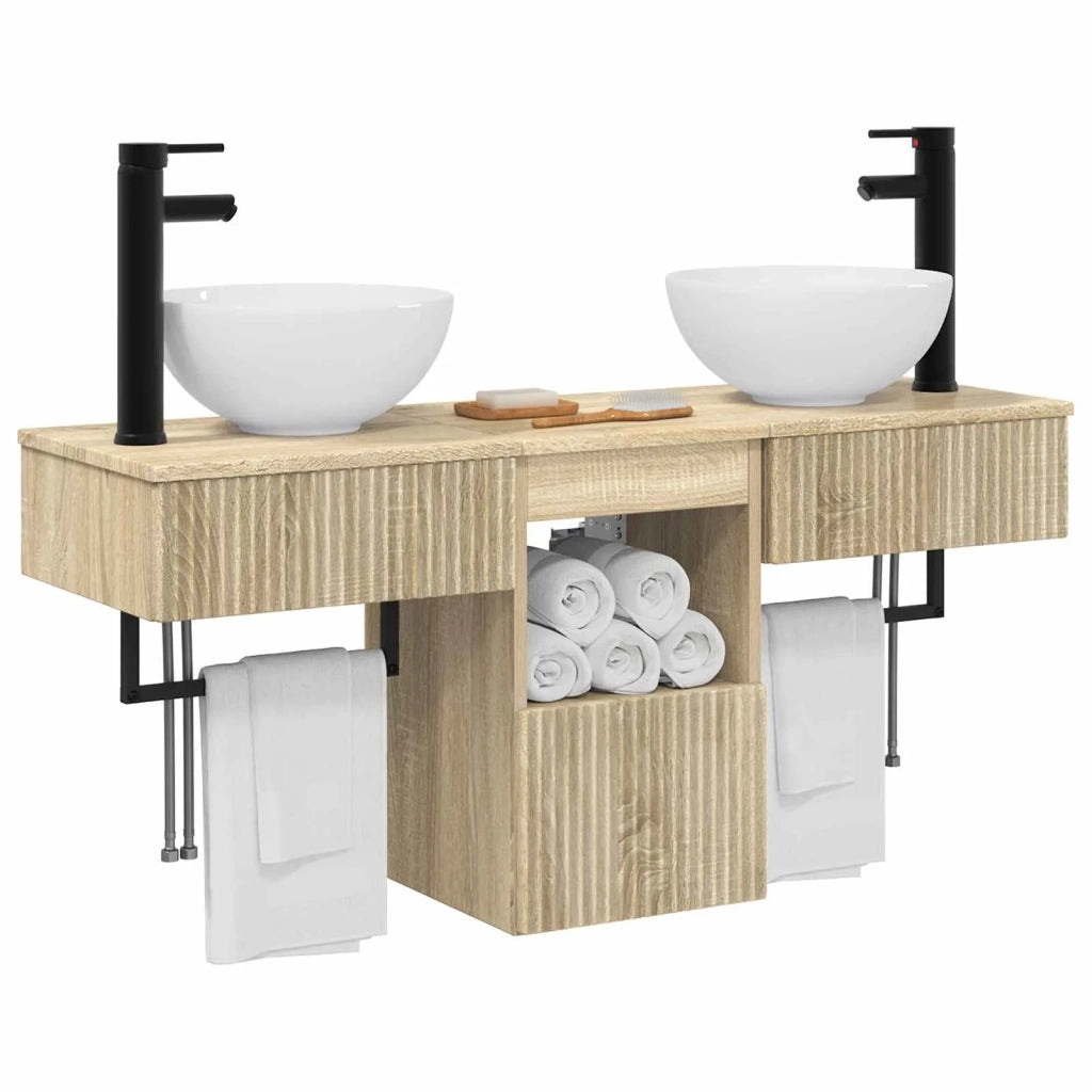 Set di mobili per il bagno 3 pz Rovere Sonoma 3405579