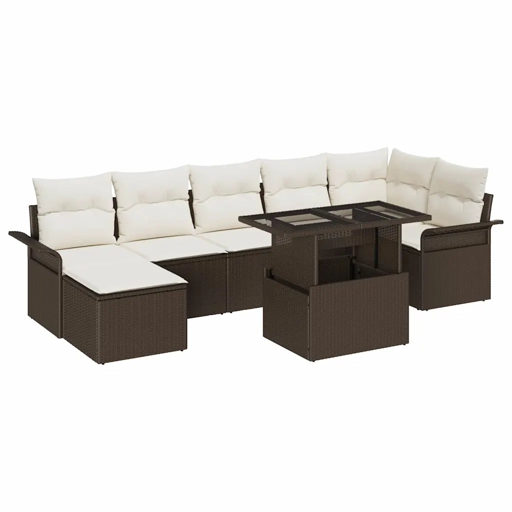 Set Divano da Giardino con cuscino 8 pcs Marrone Poly Rattan