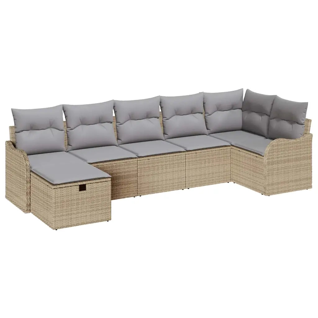 Set Divano da Giardino con cuscino 7 pcs Beige Poly Rattan