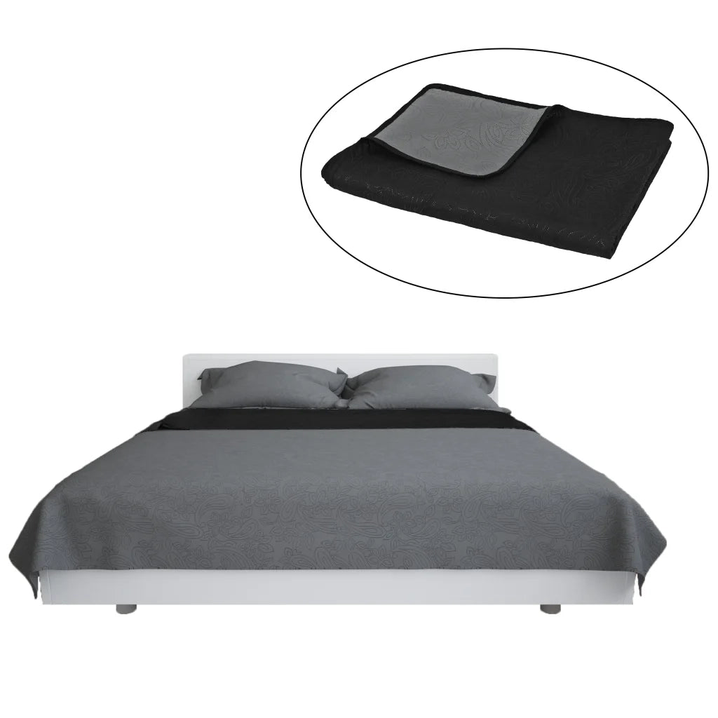 Copriletto Double-Face Trapuntato 230x260 cm Grigio e Nero 132967