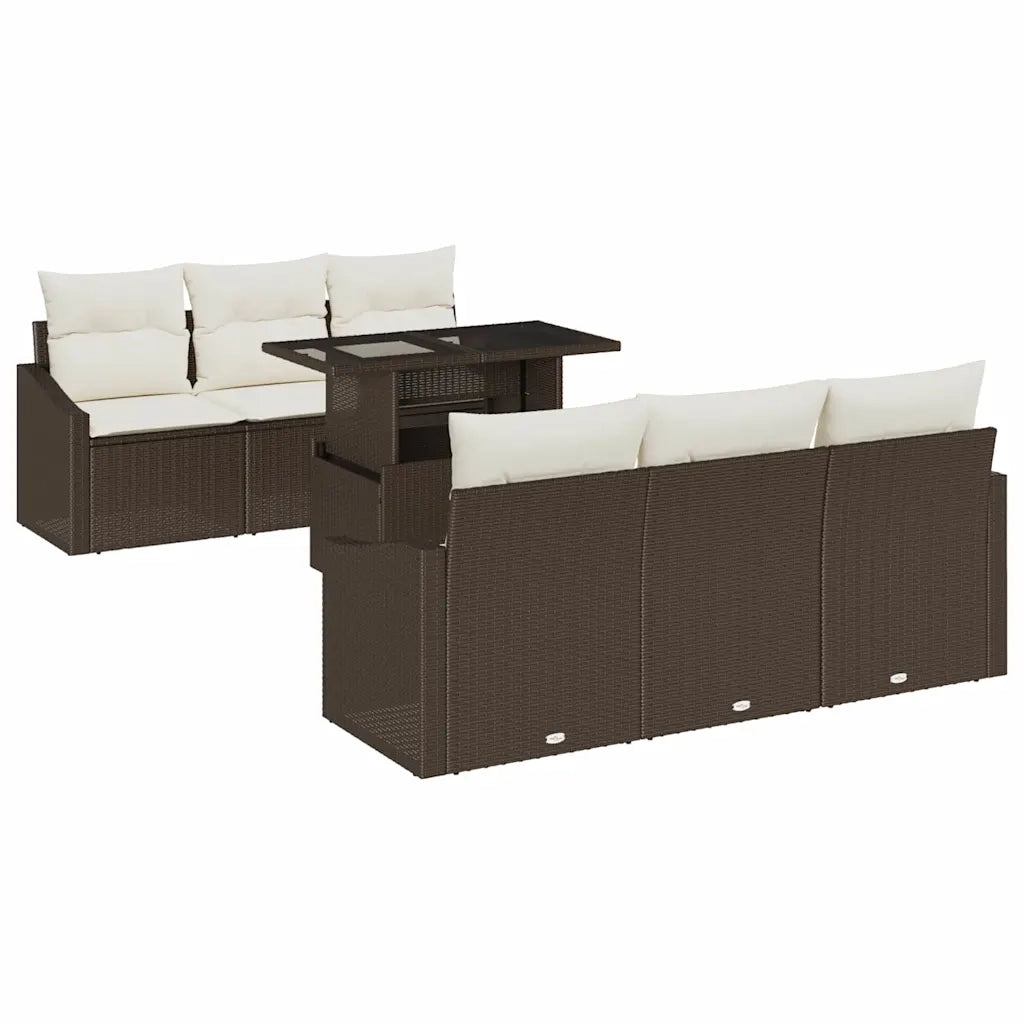 Set Divano da Giardino 7 pcs Marrone e Crema polyrattan