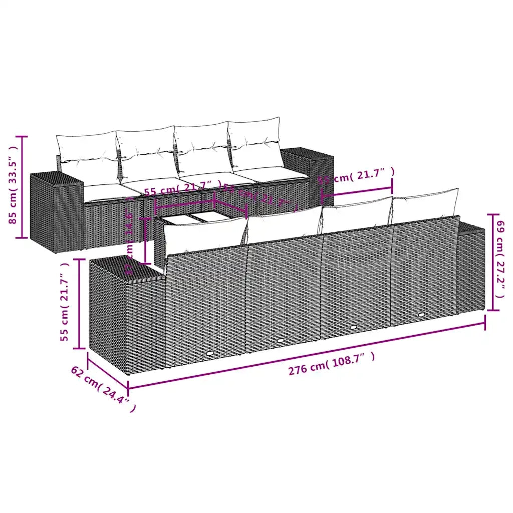 Set Divani da Giardino 9pz con Cuscini Marrone in Polyrattan 3254690