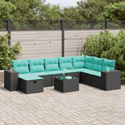 Set Divani da Giardino 9 pz con Cuscini Nero in Polyrattan 3325743